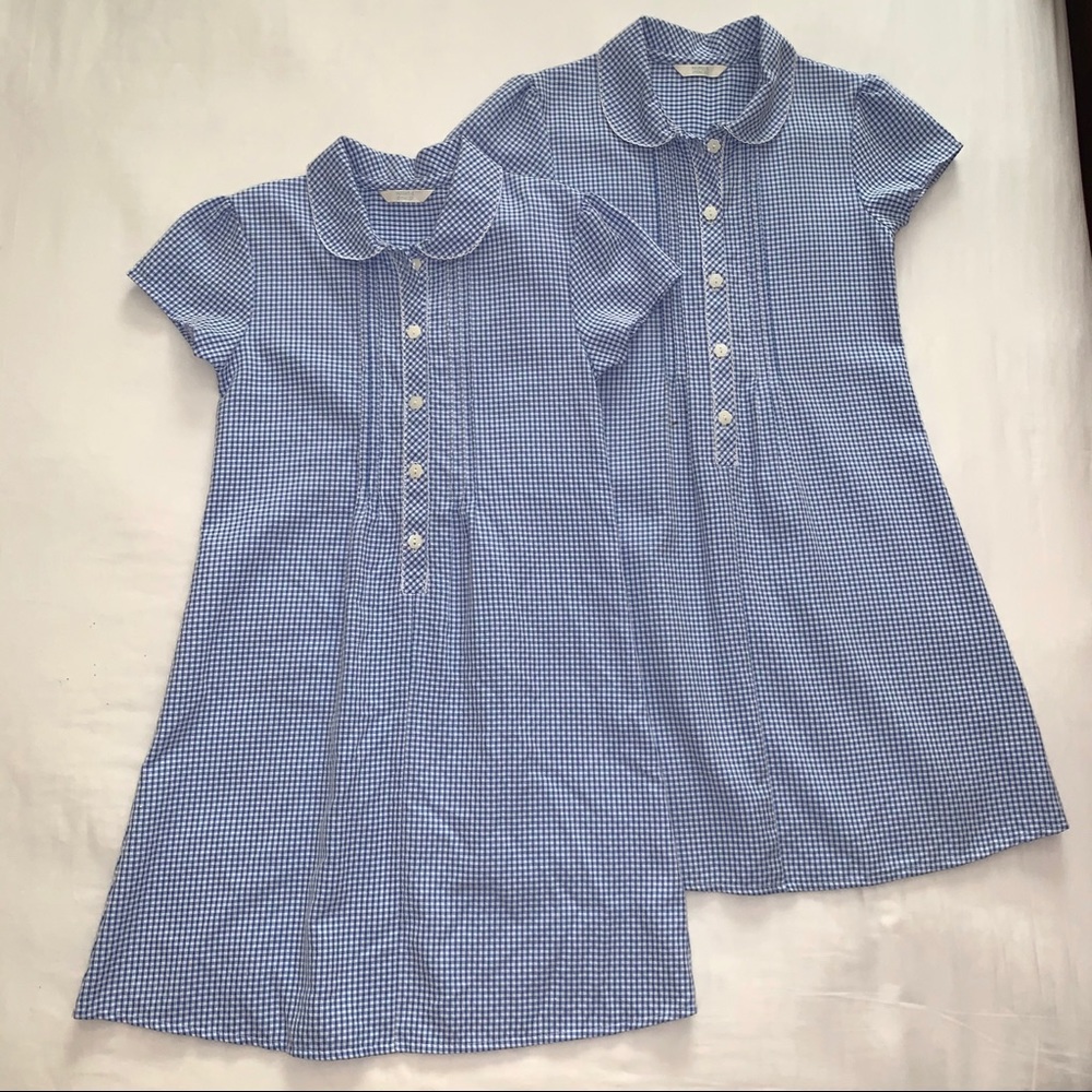 2 cute matching blue gingham collared dresses